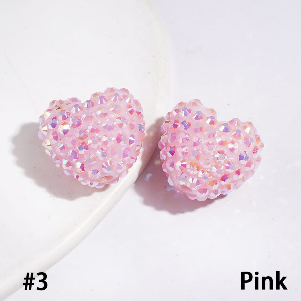 Acrylic Beads Heart with Bling Bling AB Rhinestones, 20*23MM, Multi-Color