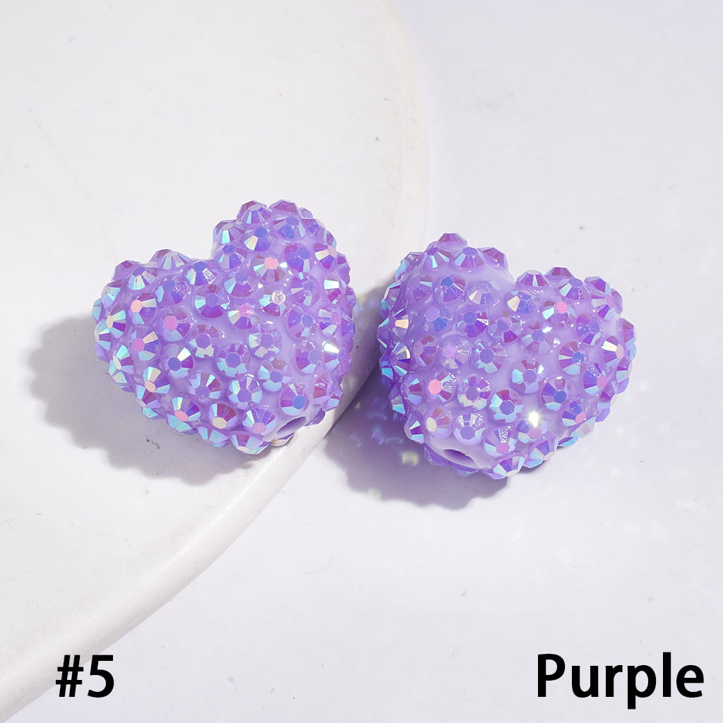Acrylic Beads Heart with Bling Bling AB Rhinestones, 20*23MM, Multi-Color