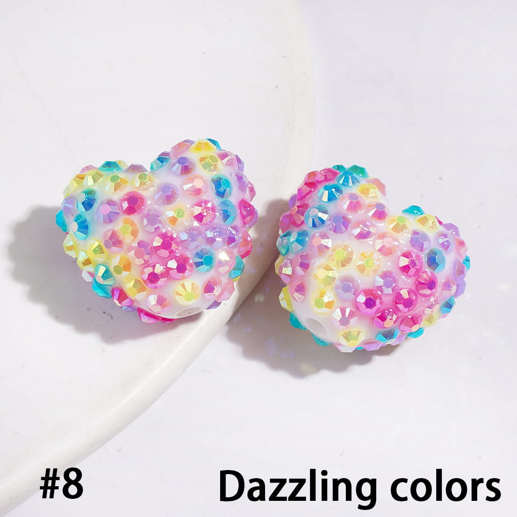 Acrylic Beads Heart with Bling Bling AB Rhinestones, 20*23MM, Multi-Color