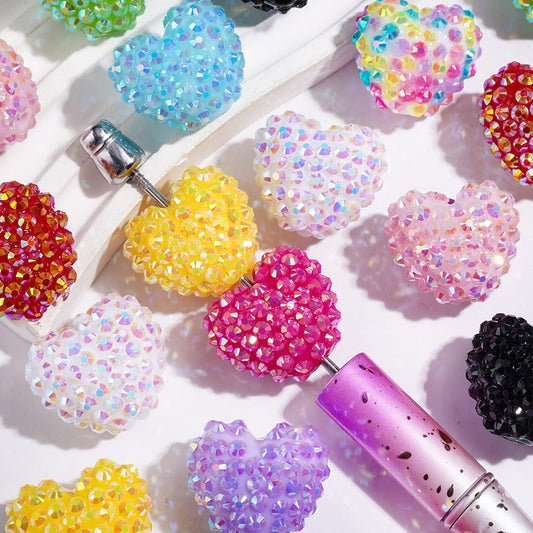 Acrylic Beads Heart with Bling Bling AB Rhinestones, 20*23MM, Multi-Color