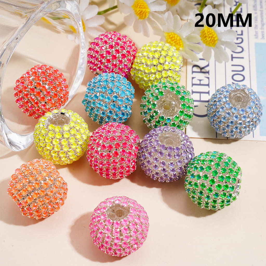 Neon Colors Rhinestone Chains Covering Acrylic Beads for Hand-Made, 20MM, Random Mix (Protein Electroplating Coating Process)