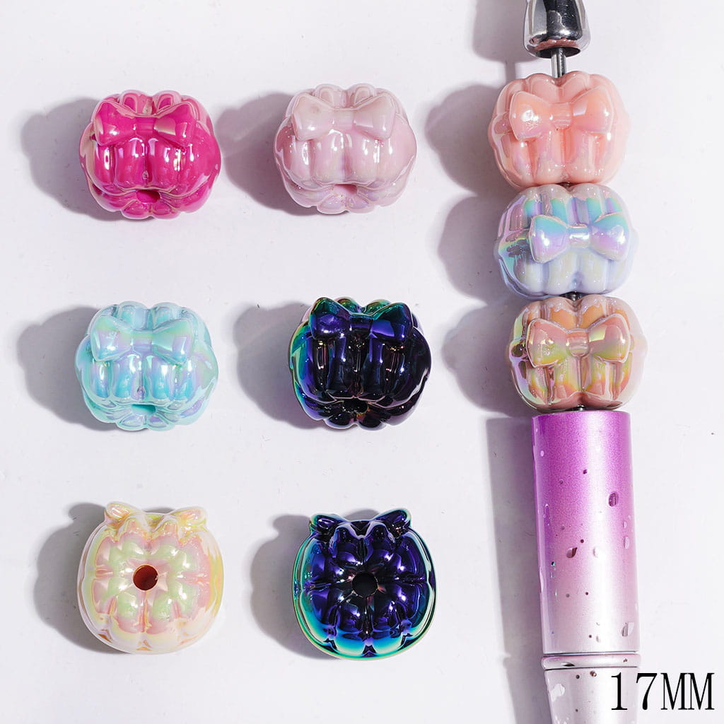 Acrylic Beads UV Coating Pumpkin with Bowtie, 17MM, Various Colors, Random Mix