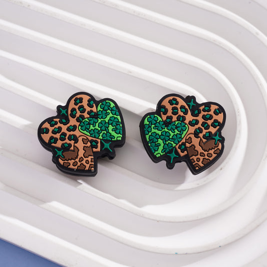 Colorful Prints Heart Four Leaf Clover Saint Patrick's Day Silicone Focal Beads