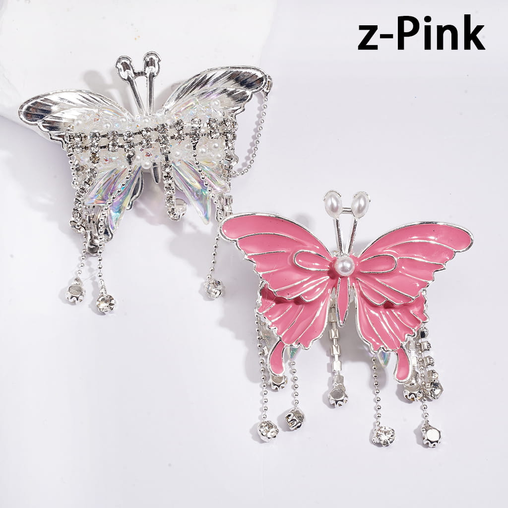 Dazzling Acrylic Bowtie Beads w Exquisite Alloy Butterfly & White Pearls, w Clear Rhinestone Chains Tassels & White Fabric, Fluorescence Color, Jewelry Accessories