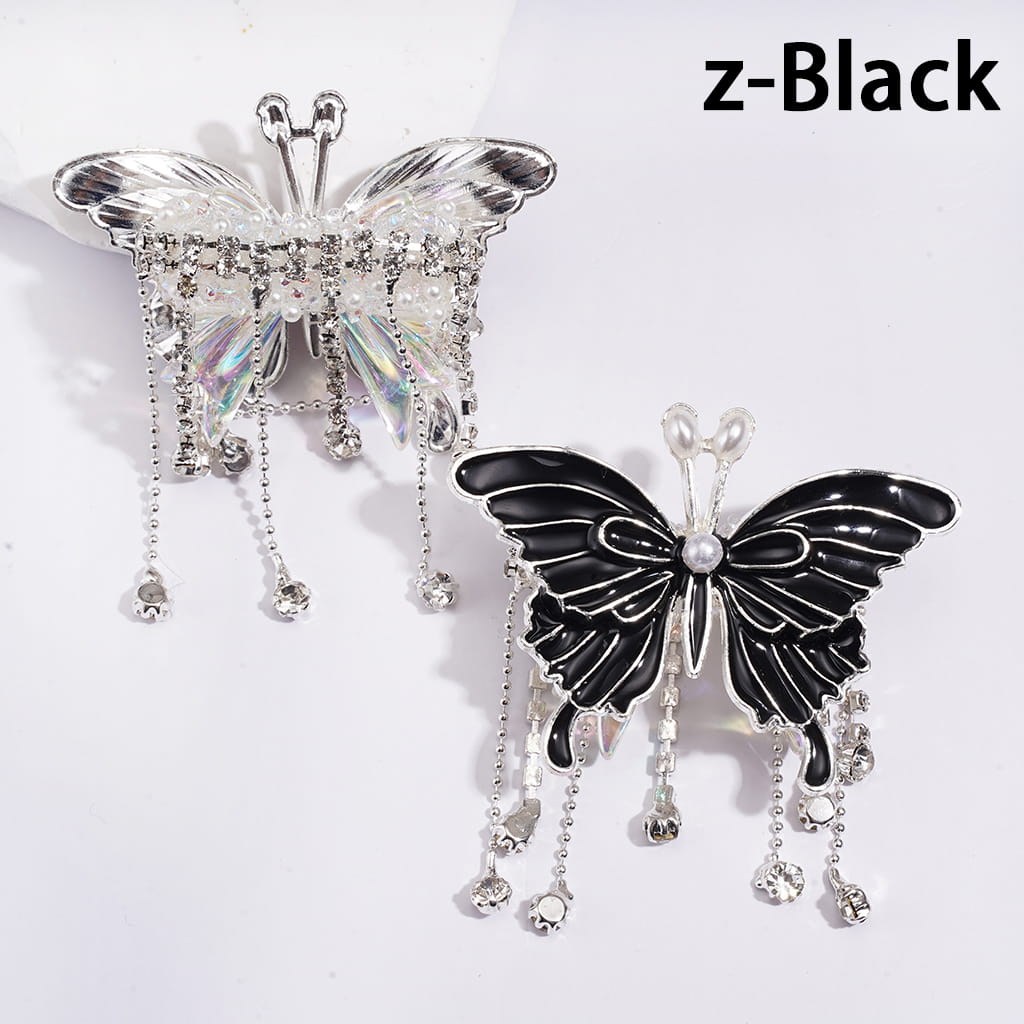Dazzling Acrylic Bowtie Beads w Exquisite Alloy Butterfly & White Pearls, w Clear Rhinestone Chains Tassels & White Fabric, Fluorescence Color, Jewelry Accessories