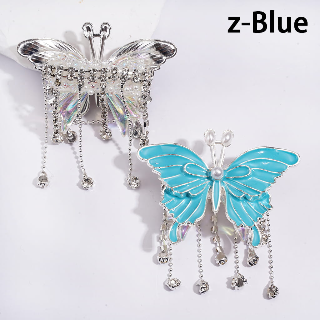 Dazzling Acrylic Bowtie Beads w Exquisite Alloy Butterfly & White Pearls, w Clear Rhinestone Chains Tassels & White Fabric, Fluorescence Color, Jewelry Accessories