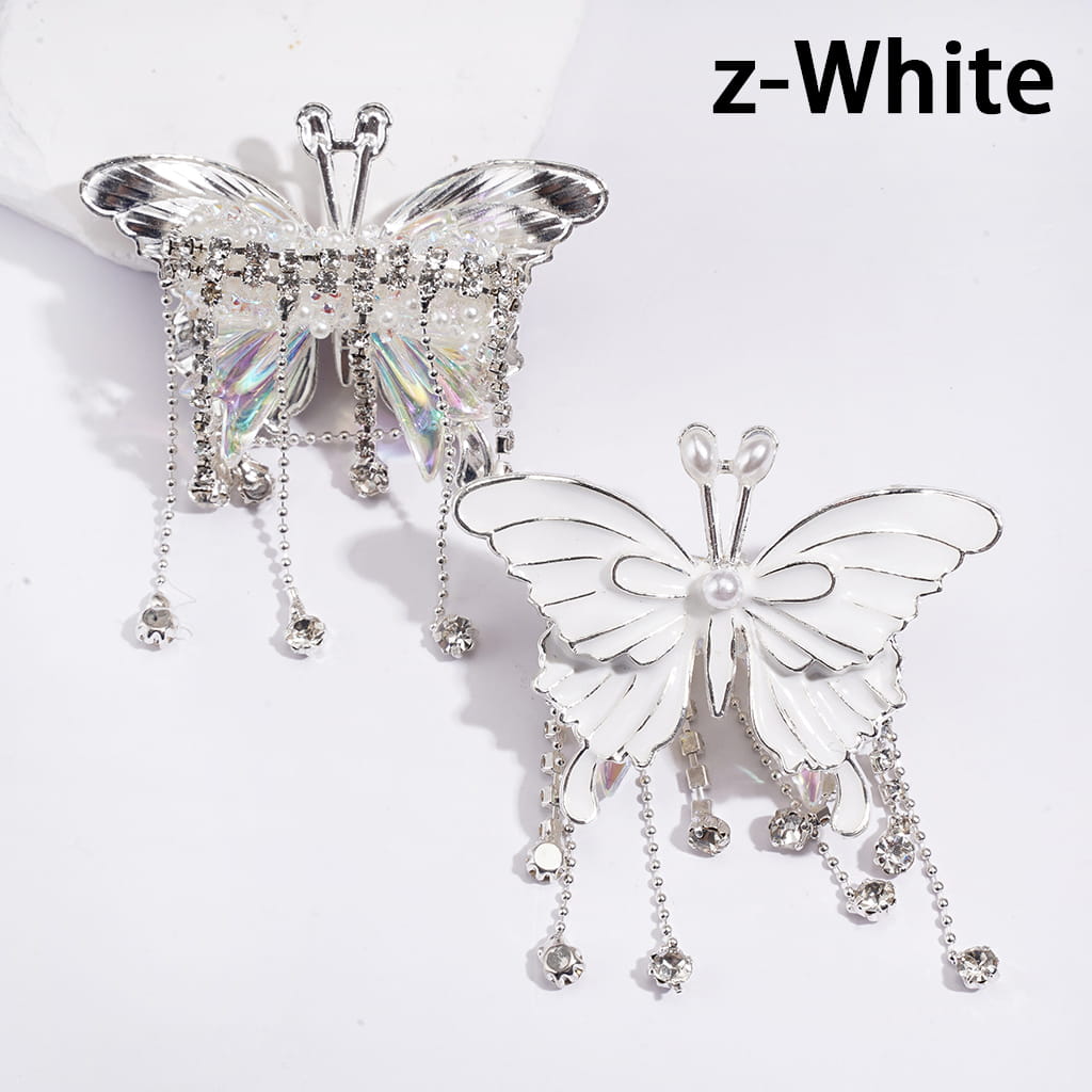 Dazzling Acrylic Bowtie Beads w Exquisite Alloy Butterfly & White Pearls, w Clear Rhinestone Chains Tassels & White Fabric, Fluorescence Color, Jewelry Accessories