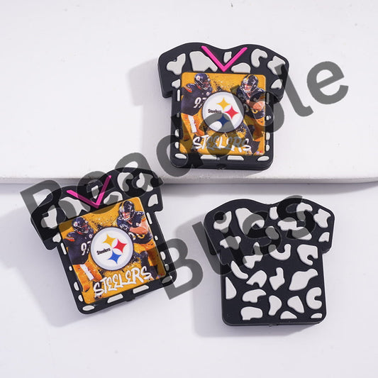 Two phone case designs featuring a football player and Steelers logo on a white background with 'handsontosupply' branding.