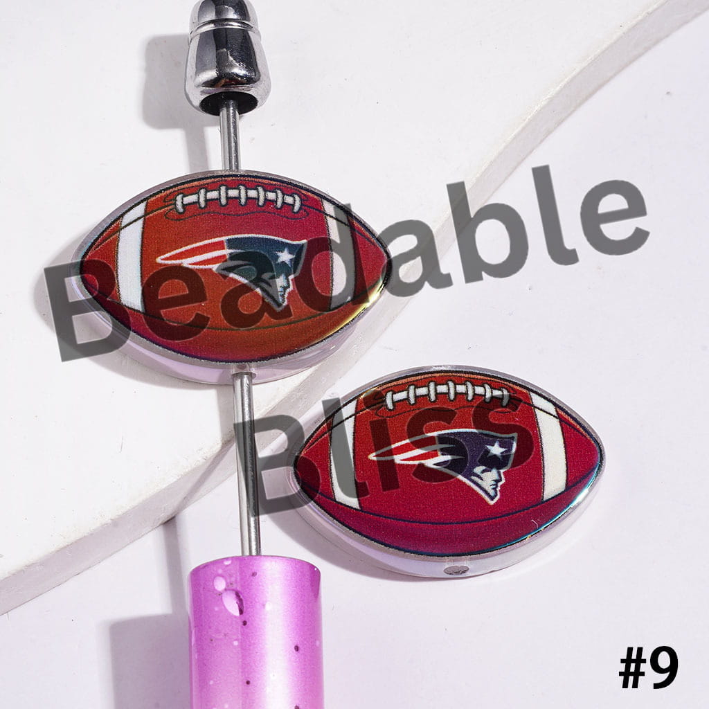 American Football Shape UV Coating Acrylic Beads, Assorted Team, 20*29MM