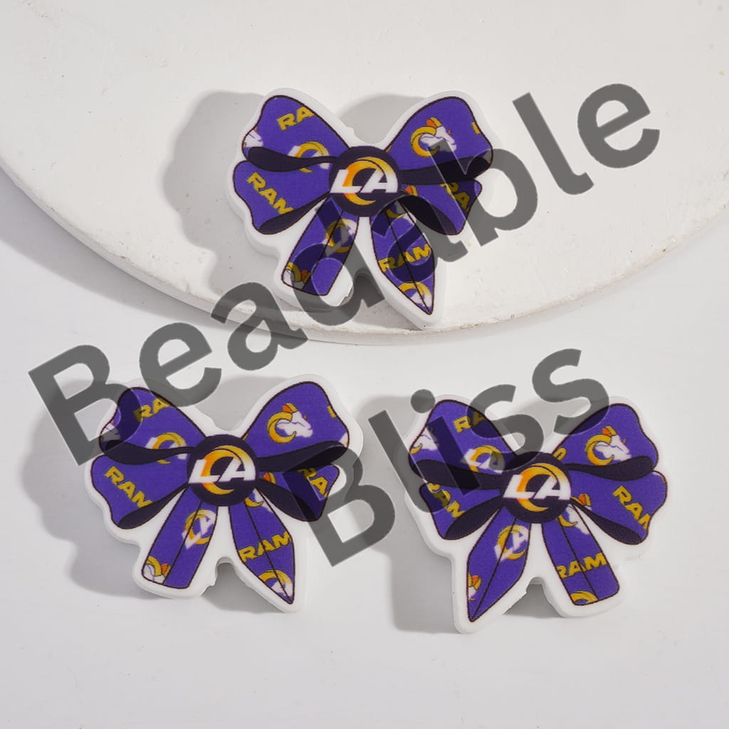 Silicone Focal Beads Bow Tie Shape with LA Football Pattern