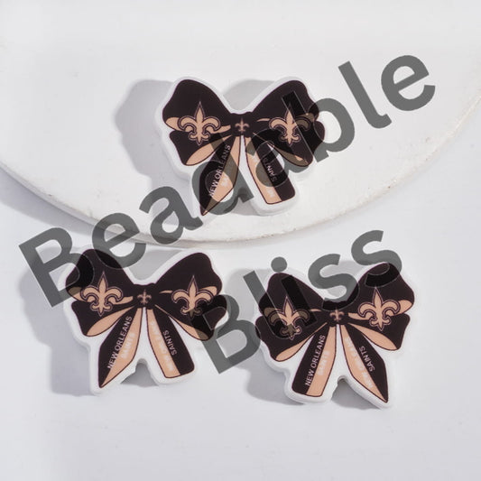 Silicone Focal Beads Bow Tie Shape with NOLA Football Pattern