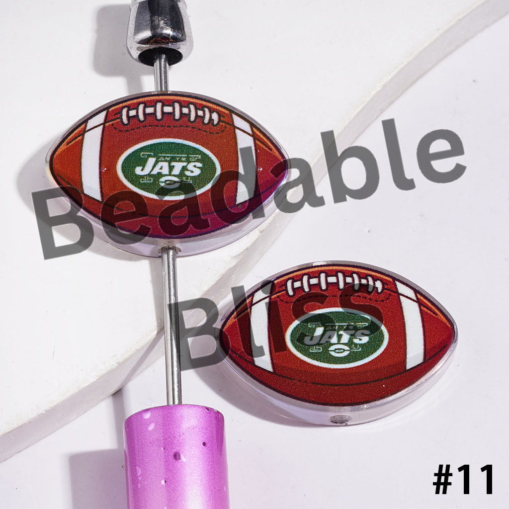 American Football Shape UV Coating Acrylic Beads, Assorted Team, 20*29MM