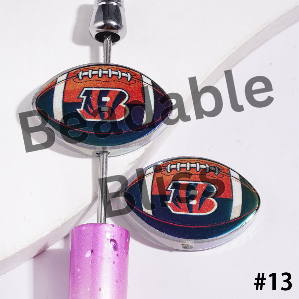 American Football Shape UV Coating Acrylic Beads, Assorted Team, 20*29MM