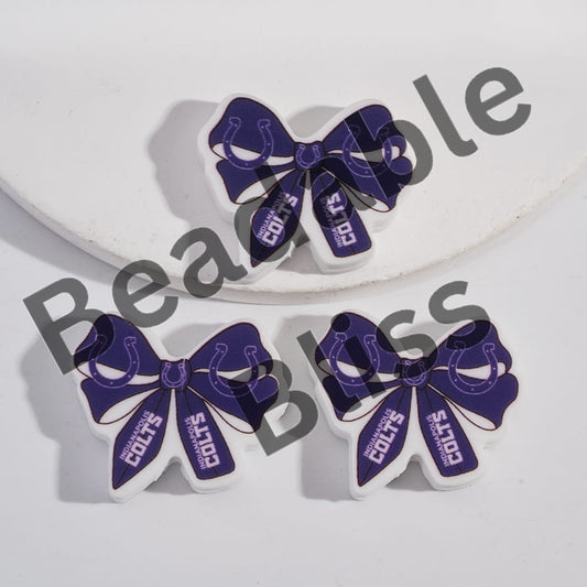 Silicone Focal Beads Bow Tie Shape with Indy Football Pattern