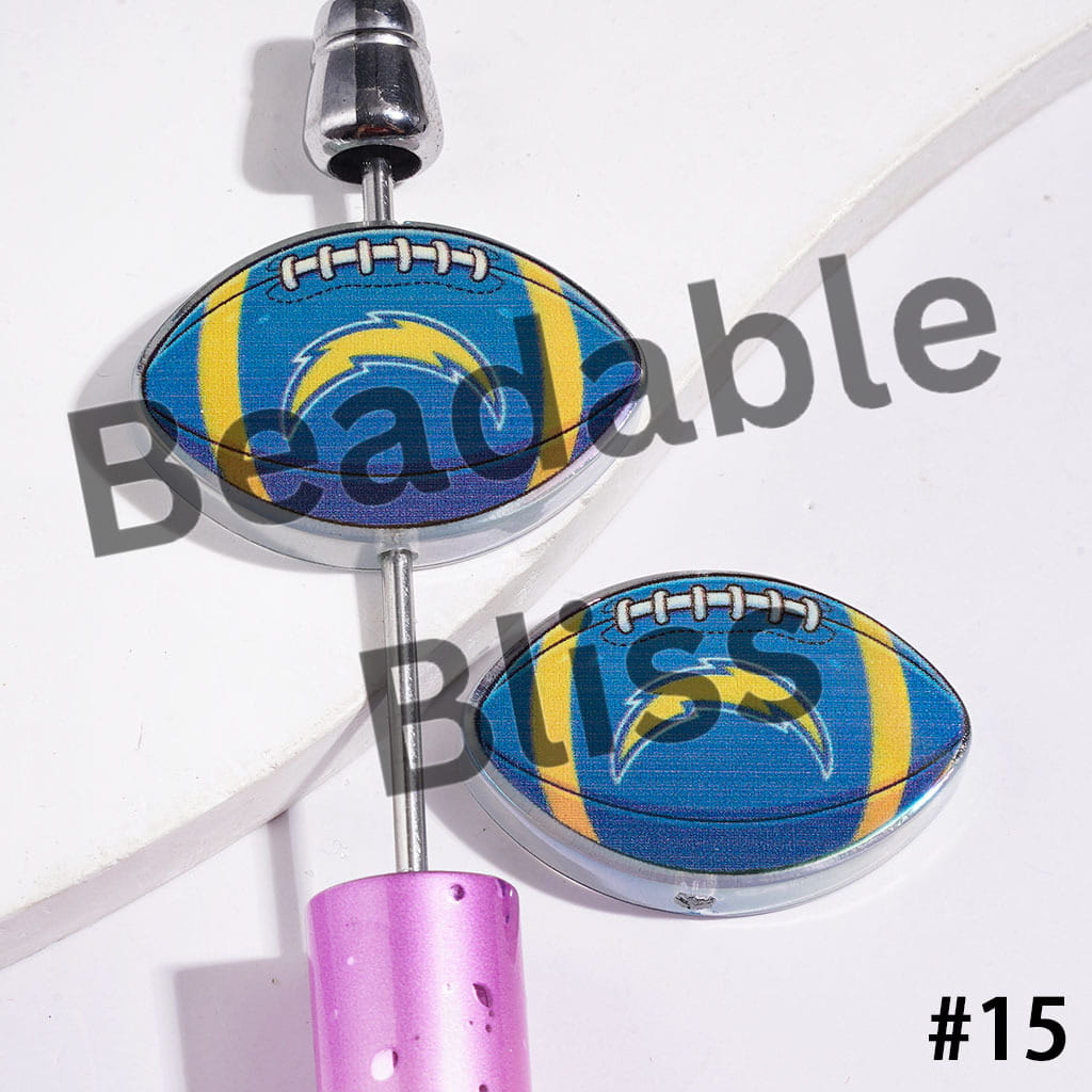 American Football Shape UV Coating Acrylic Beads, Assorted Team, 20*29MM