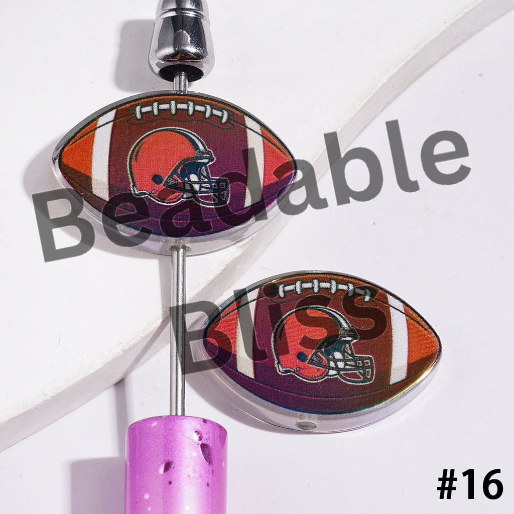 American Football Shape UV Coating Acrylic Beads, Assorted Team, 20*29MM