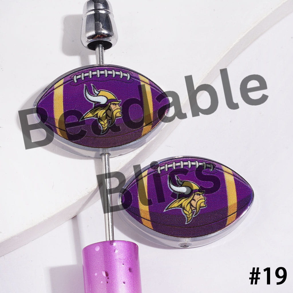 American Football Shape UV Coating Acrylic Beads, Assorted Team, 20*29MM