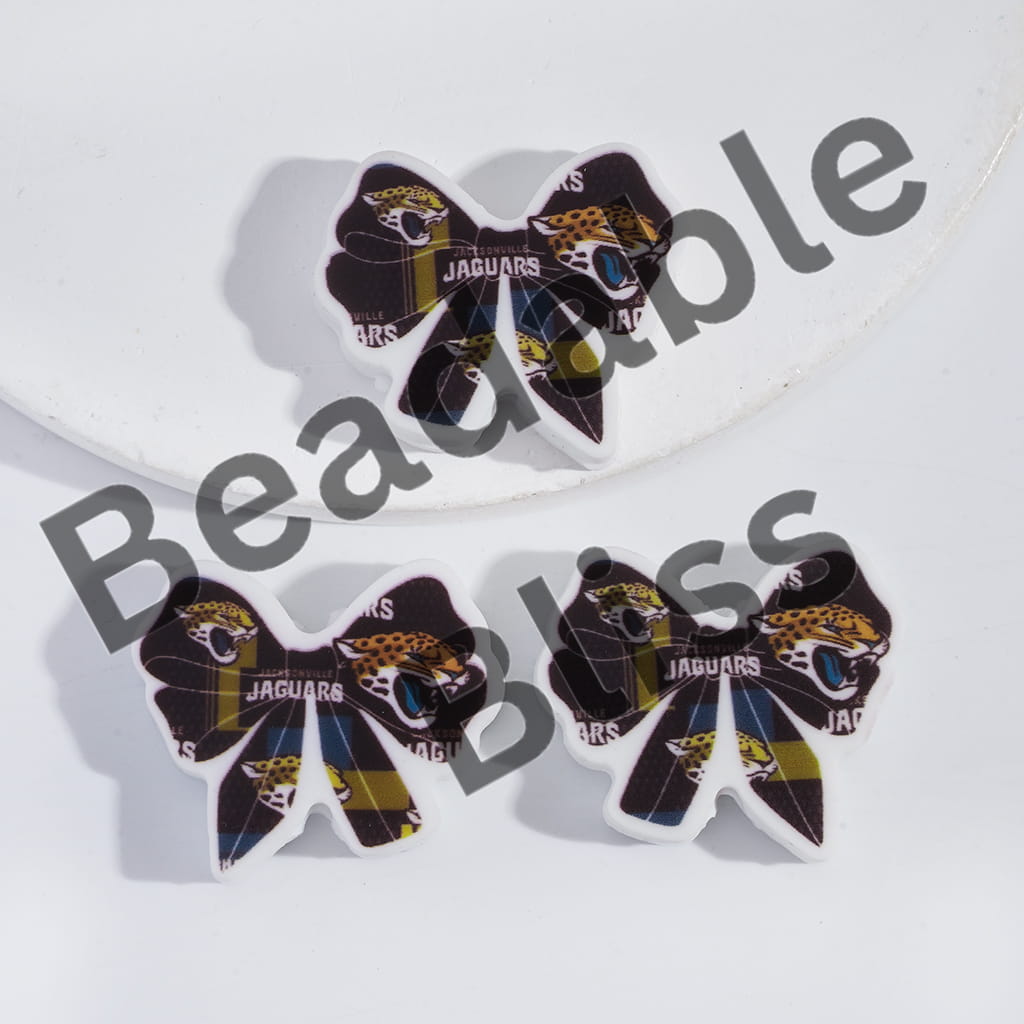 Silicone Focal Beads Bow Tie Shape with Jacksonville Football Pattern