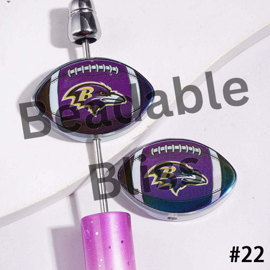 American Football Shape UV Coating Acrylic Beads, Assorted Team, 20*29MM