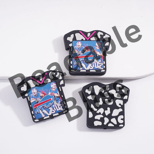 Three decorative items shaped like sports jerseys with player images on a white background.