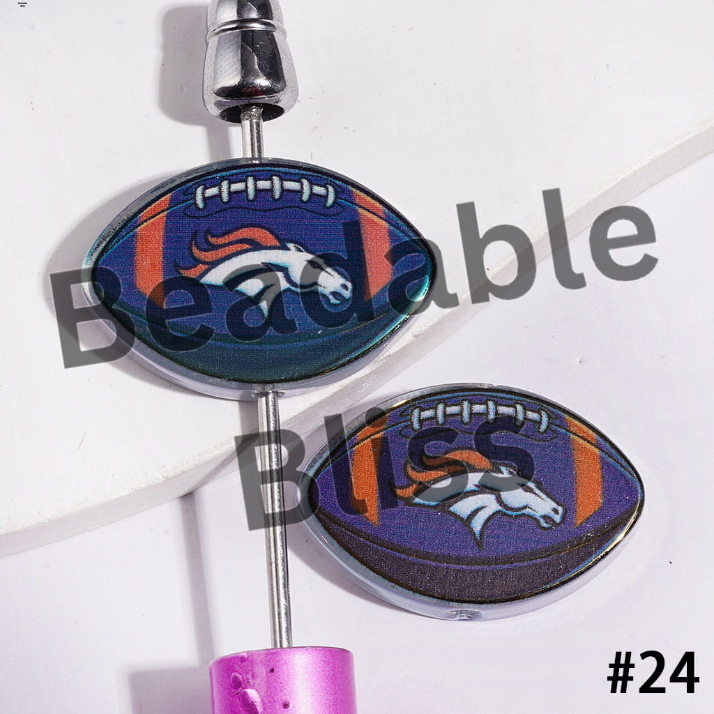 American Football Shape UV Coating Acrylic Beads, Assorted Team, 20*29MM