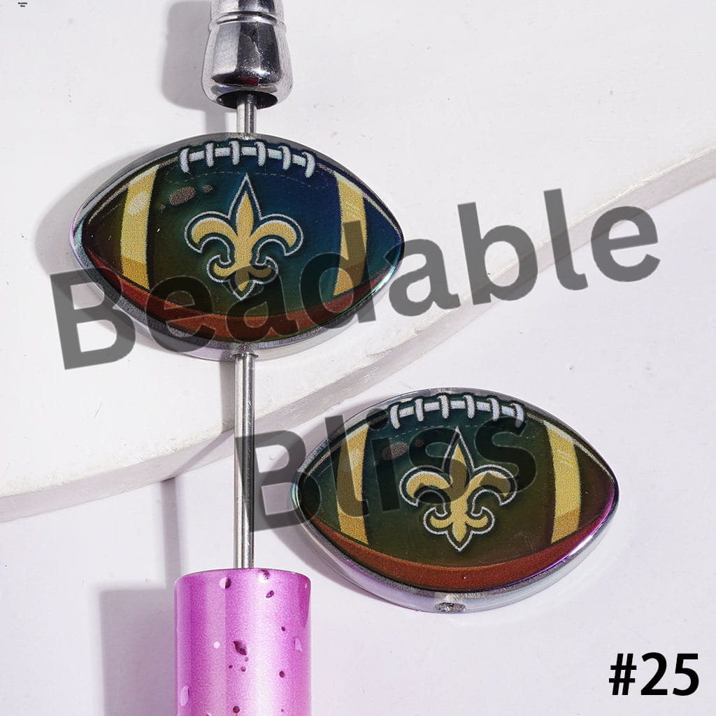American Football Shape UV Coating Acrylic Beads, Assorted Team, 20*29MM