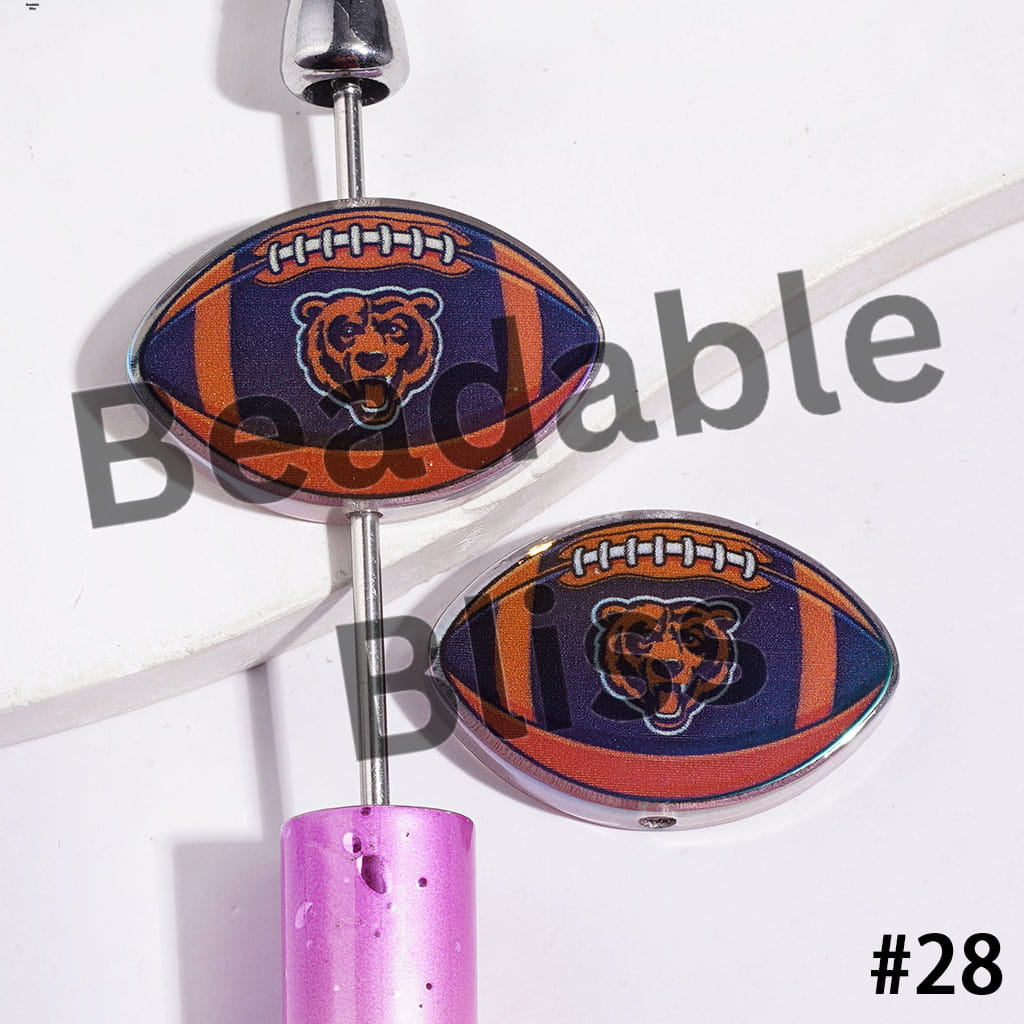 American Football Shape UV Coating Acrylic Beads, Assorted Team, 20*29MM