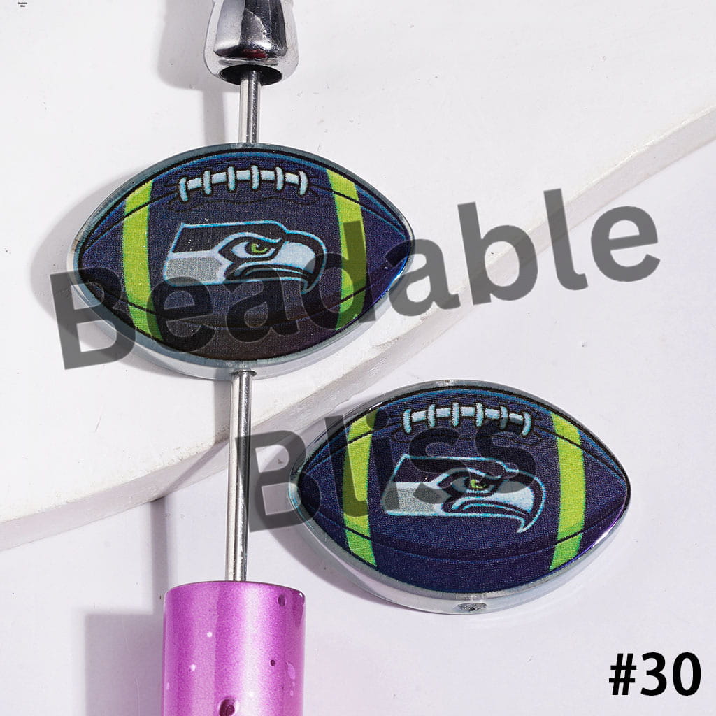 American Football Shape UV Coating Acrylic Beads, Assorted Team, 20*29MM