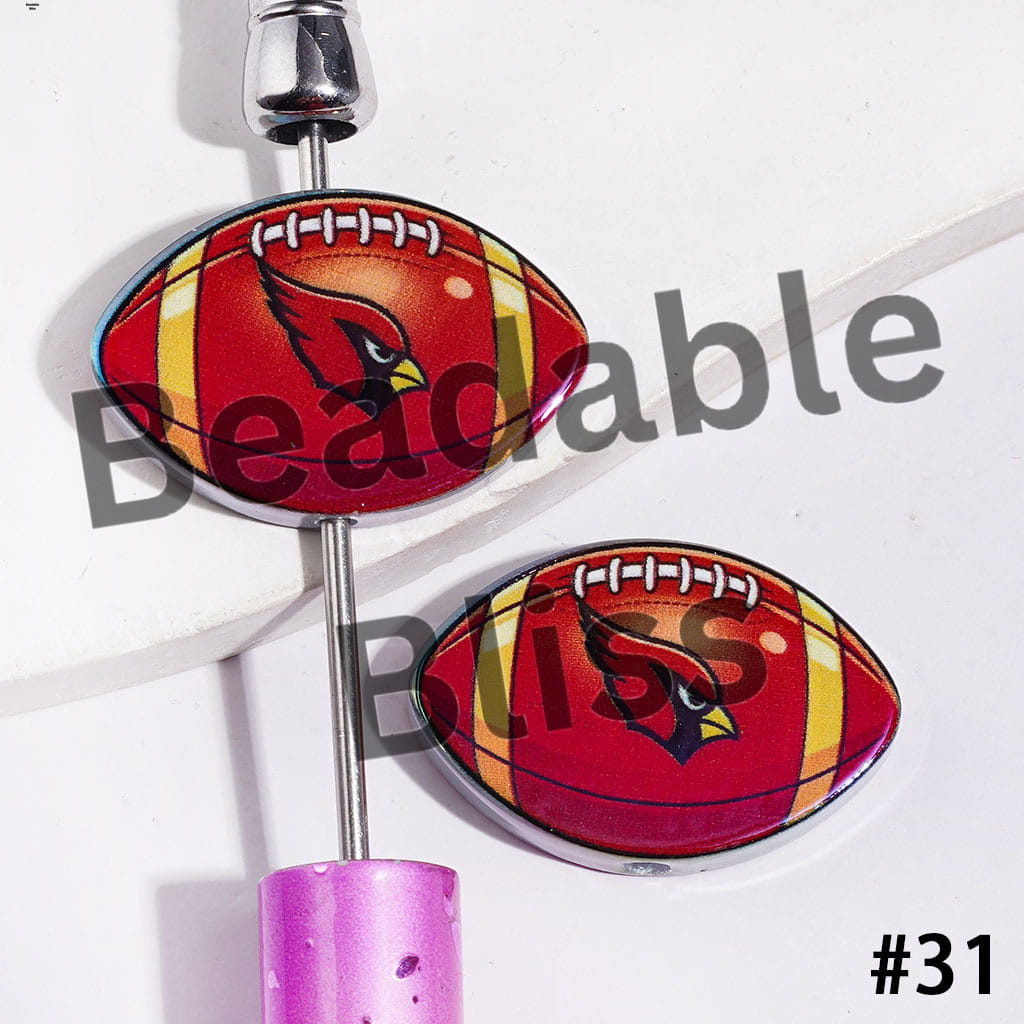 American Football Shape UV Coating Acrylic Beads, Assorted Team, 20*29MM
