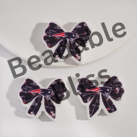 Silicone Focal Beads Bow Tie Shape with NE Football Pattern