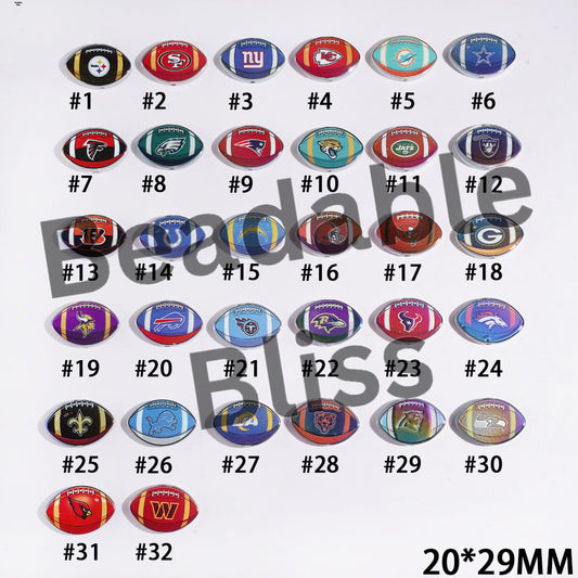 American Football Shape UV Coating Acrylic Beads, Assorted Team, 20*29MM