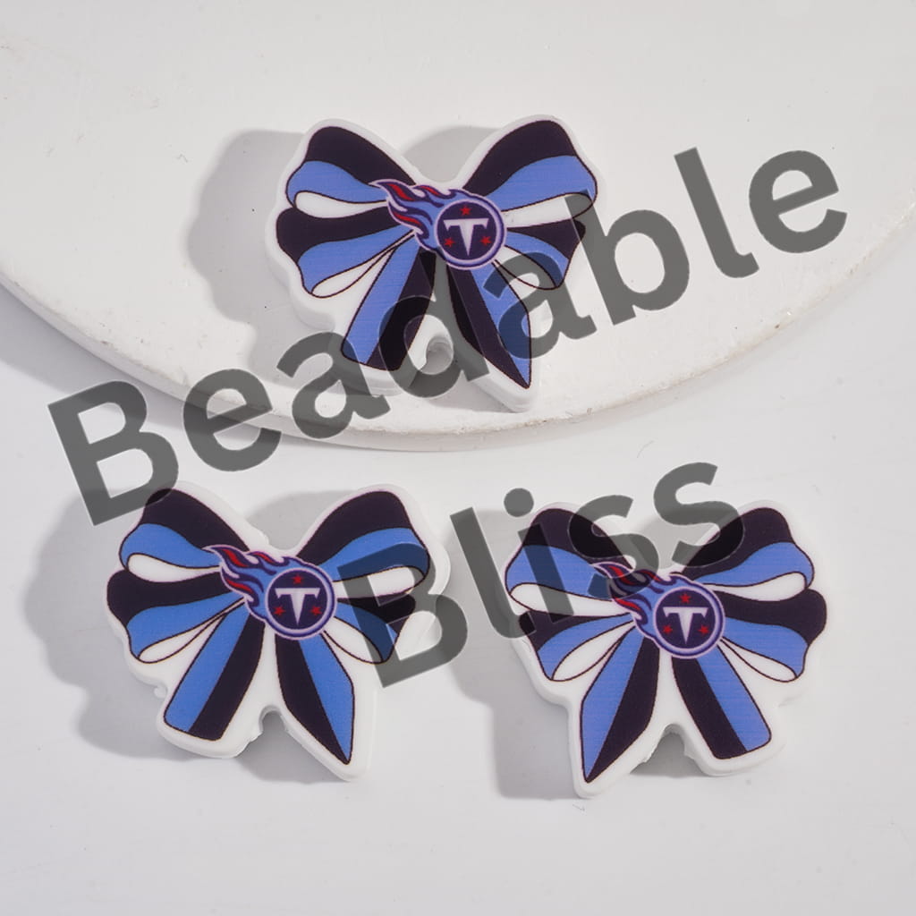 Silicone Focal Beads Bow Tie Shape with Tennessee Football Pattern