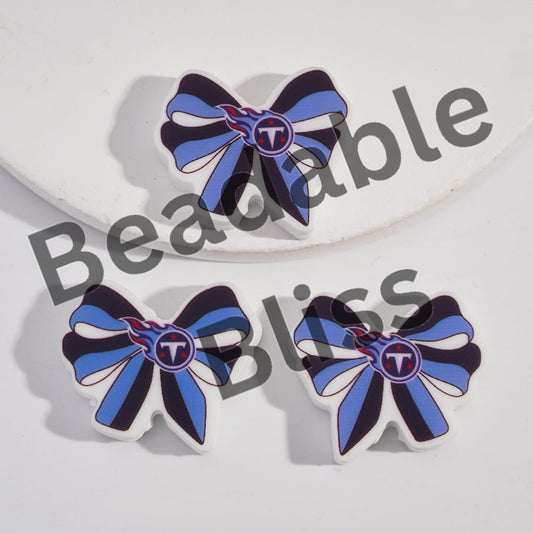 Silicone Focal Beads Bow Tie Shape with Tennessee Football Pattern