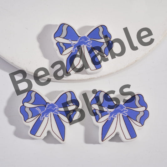 Silicone Focal Beads Bow Tie Shape with Detroit Football Pattern