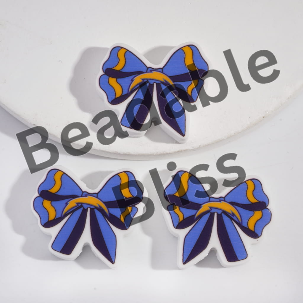 Silicone Focal Beads Bow Tie Shape with LA Chargers Football Pattern