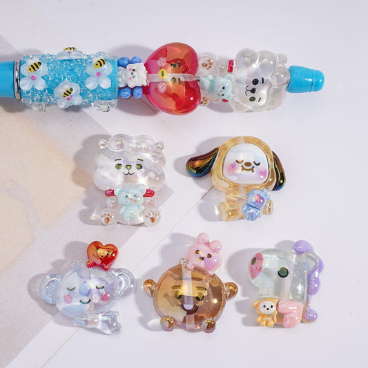 Acrylic Beads UV Coating Cute Mini Cartoon Figures, Random Mix