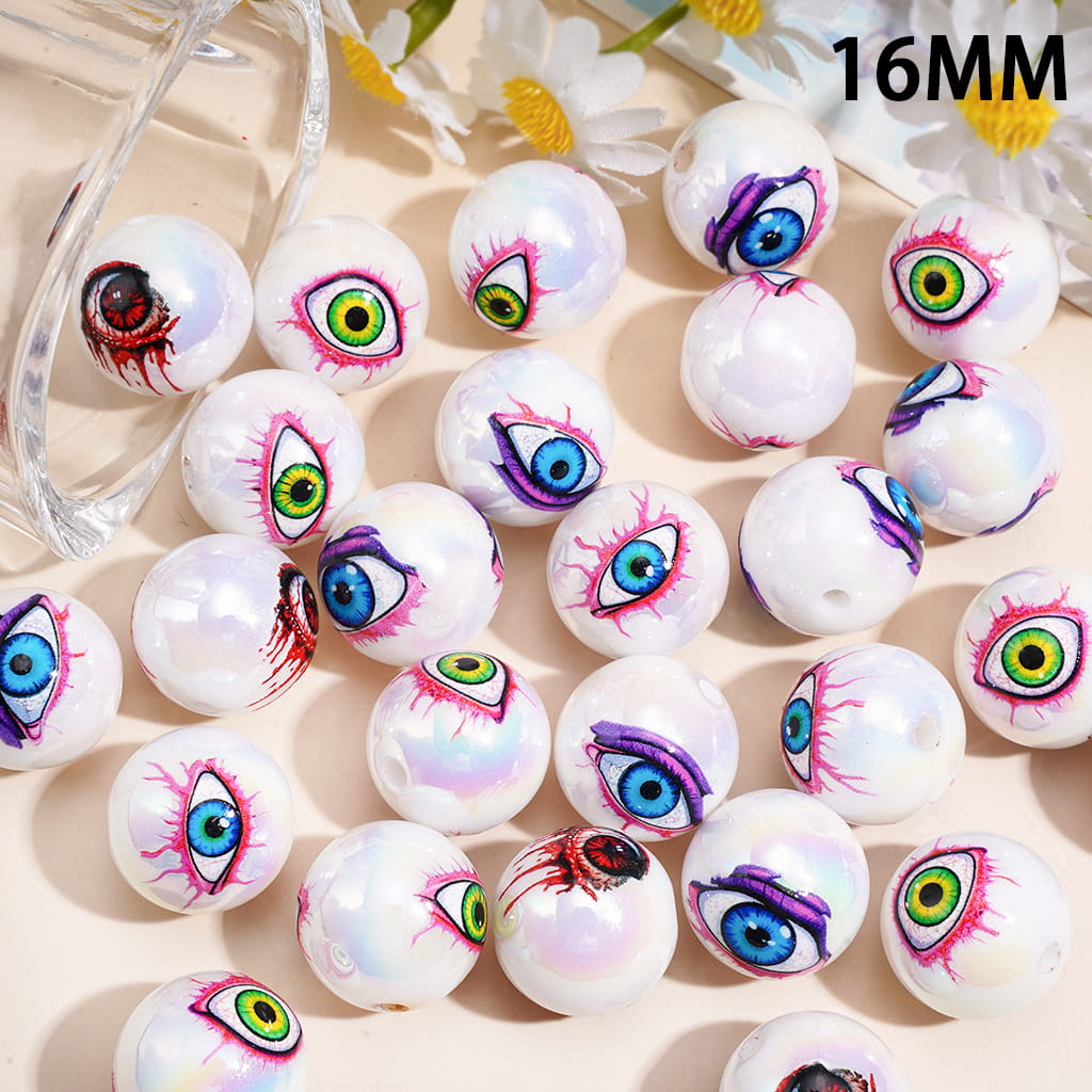 Spooky Evil Eye Series Acrylic Beads for Bracelets in UV Coating Process, 16MM, Random Mix