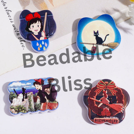Magical Girl and Black Cat Character Series Acrylic Beads and Pendants, Random Mix