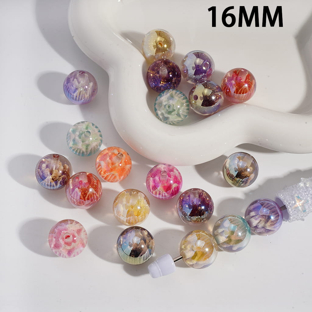 Colorful beaded earrings on a white background with '16MM' text.
