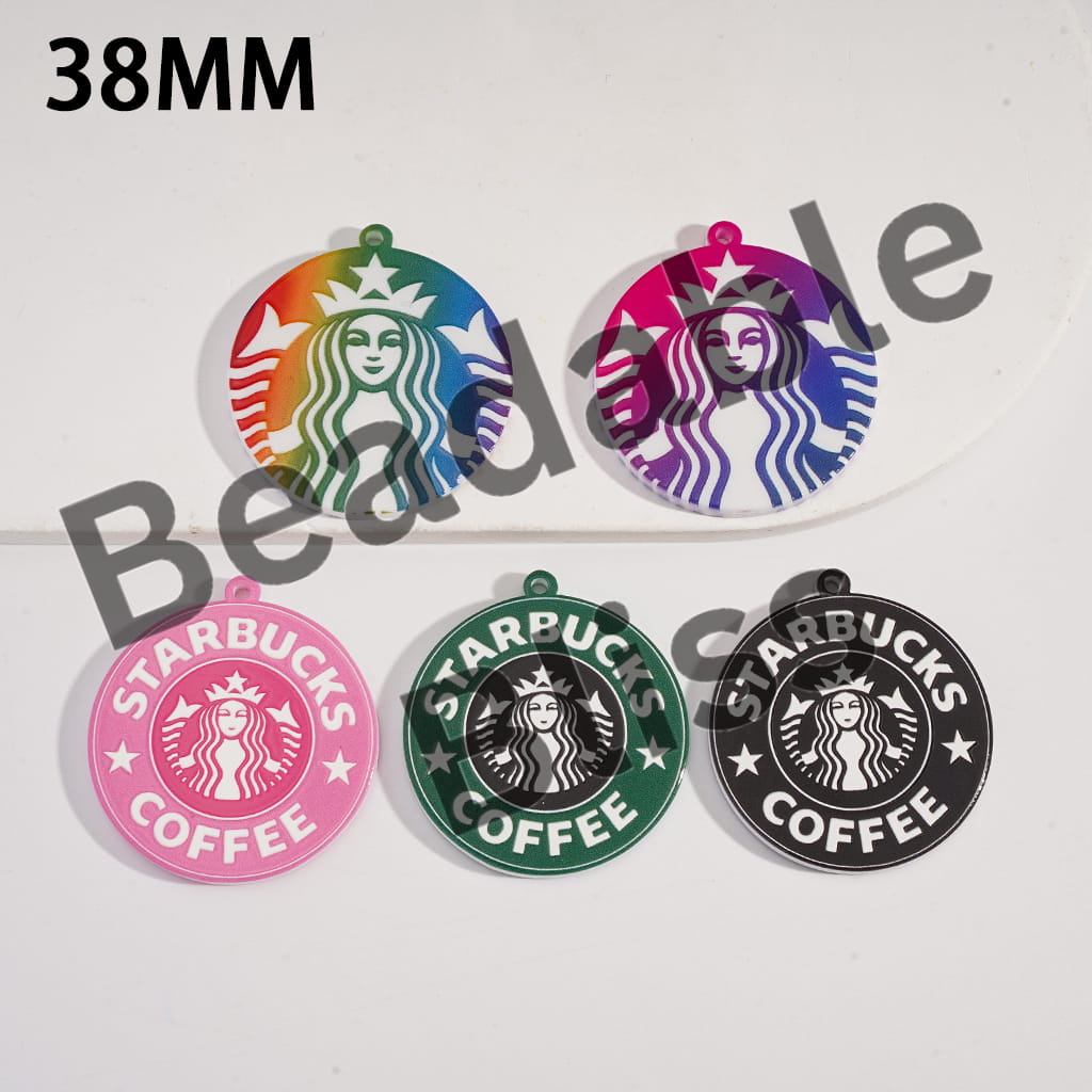 Five Starbucks Coffee branded keychains in different colors on a white background.