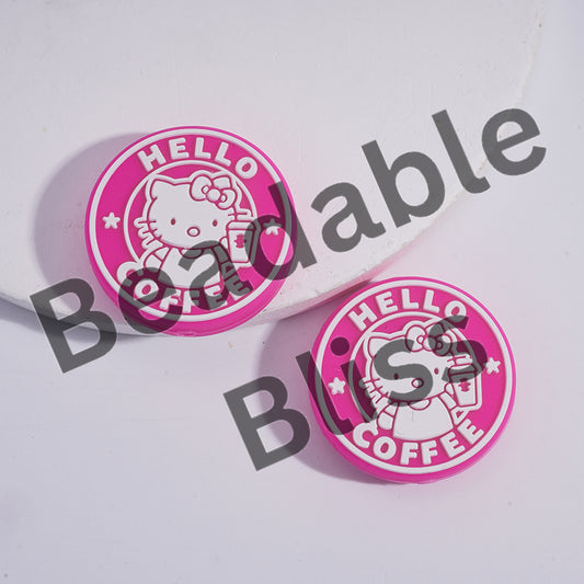 Hello Cat Coffee Cup Pink Silicone Focal Beads