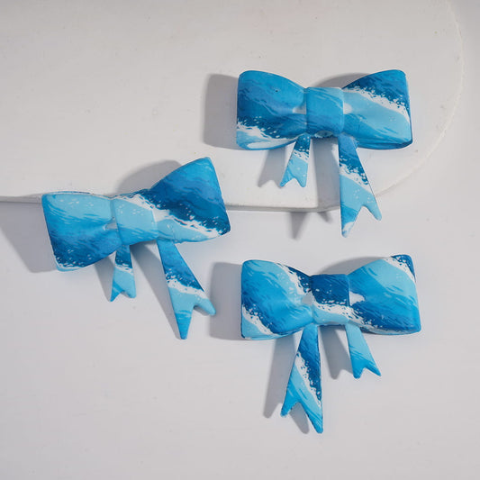 Food Grade Cup Tumbler Silicone Straw Topper Bowknot with Blue White Sea Waves Patterns