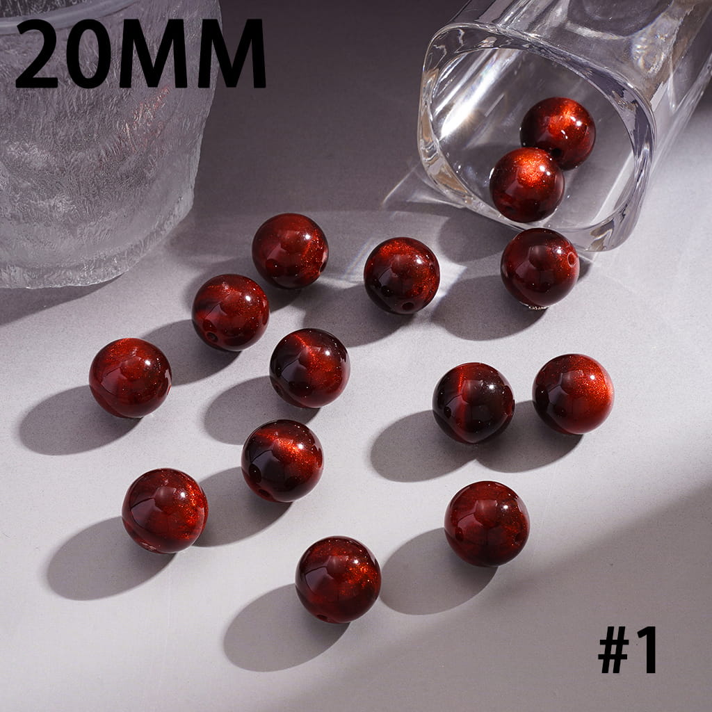 Acrylic Beads for Bracelets with Cat Eye Style and Glitter in Various Colors, 20MM