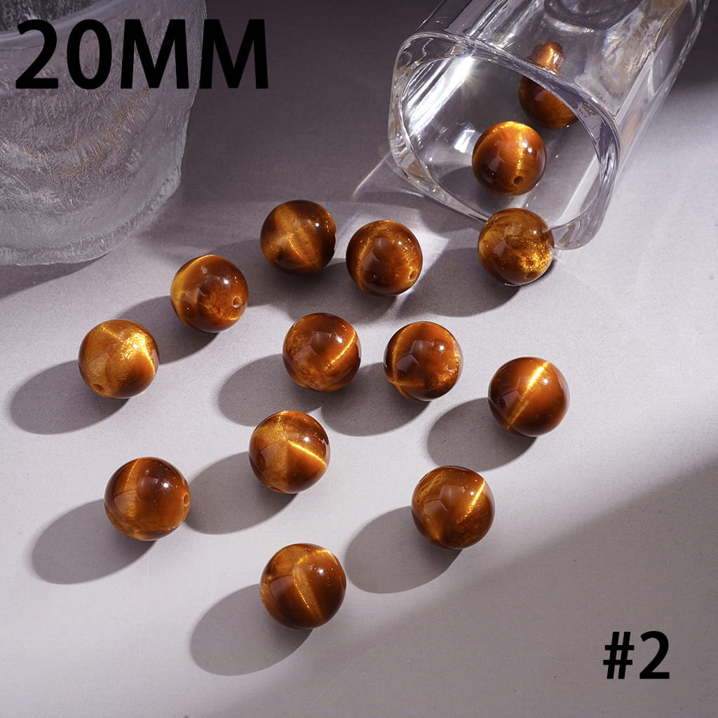Acrylic Beads for Bracelets with Cat Eye Style and Glitter in Various Colors, 20MM