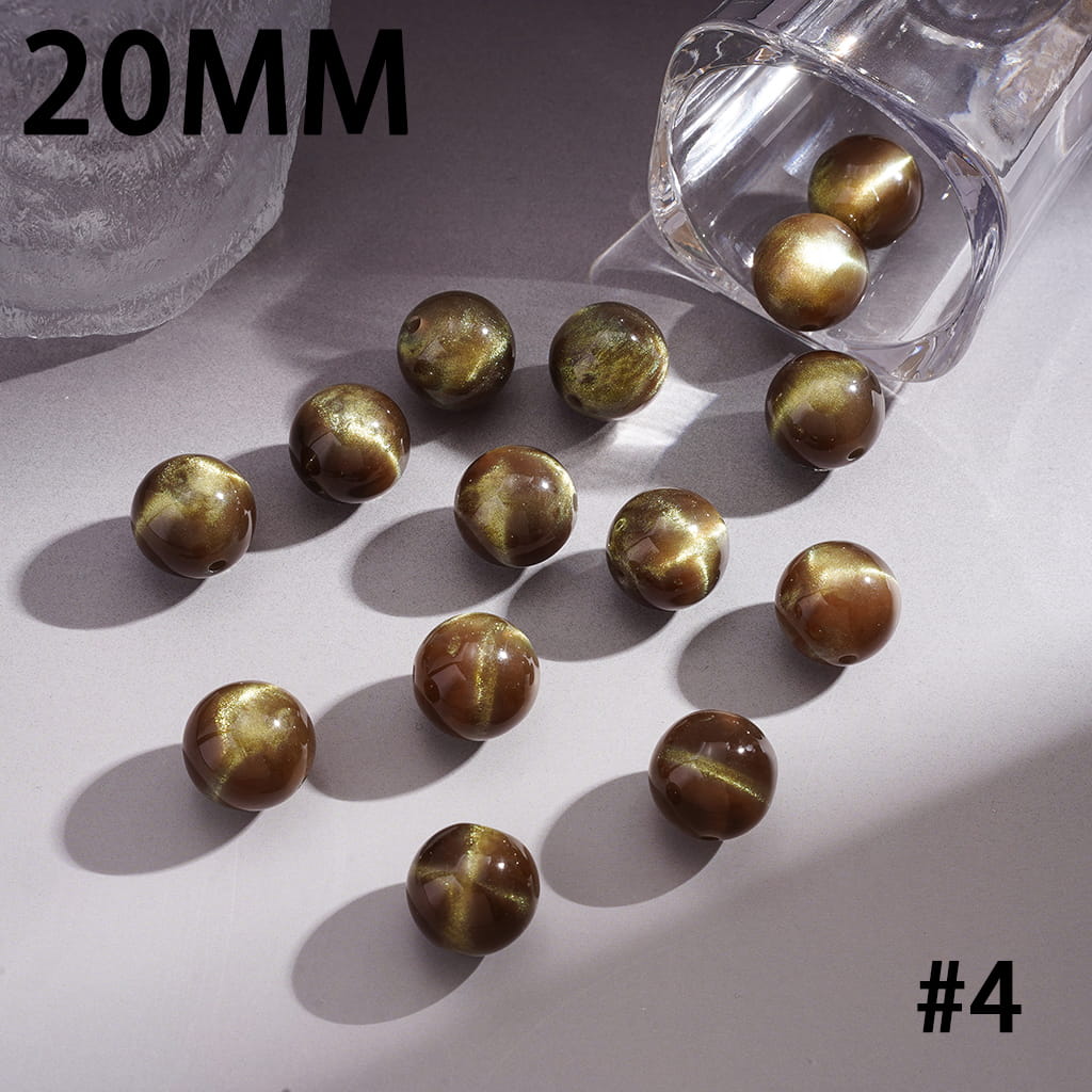 Acrylic Beads for Bracelets with Cat Eye Style and Glitter in Various Colors, 20MM