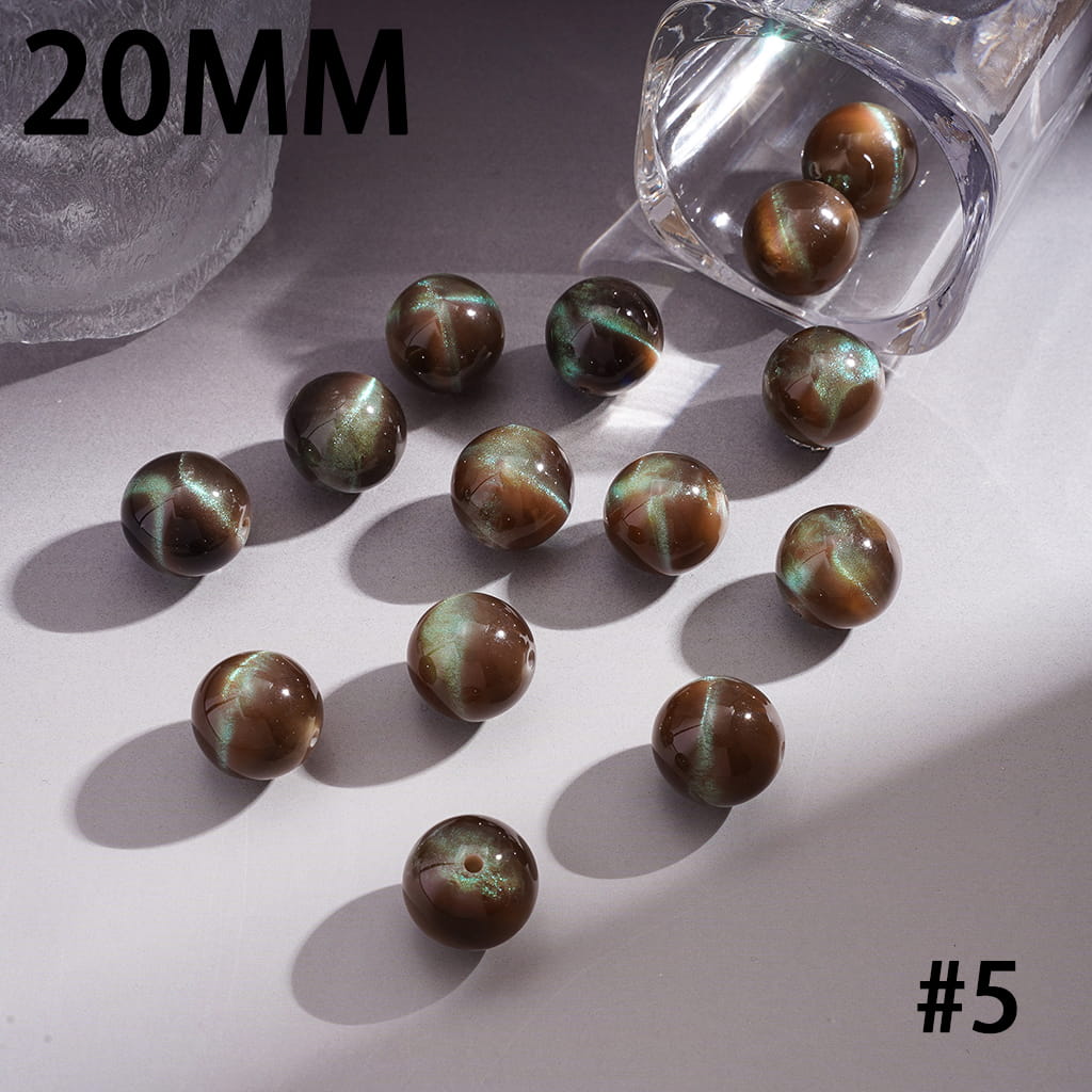 Acrylic Beads for Bracelets with Cat Eye Style and Glitter in Various Colors, 20MM