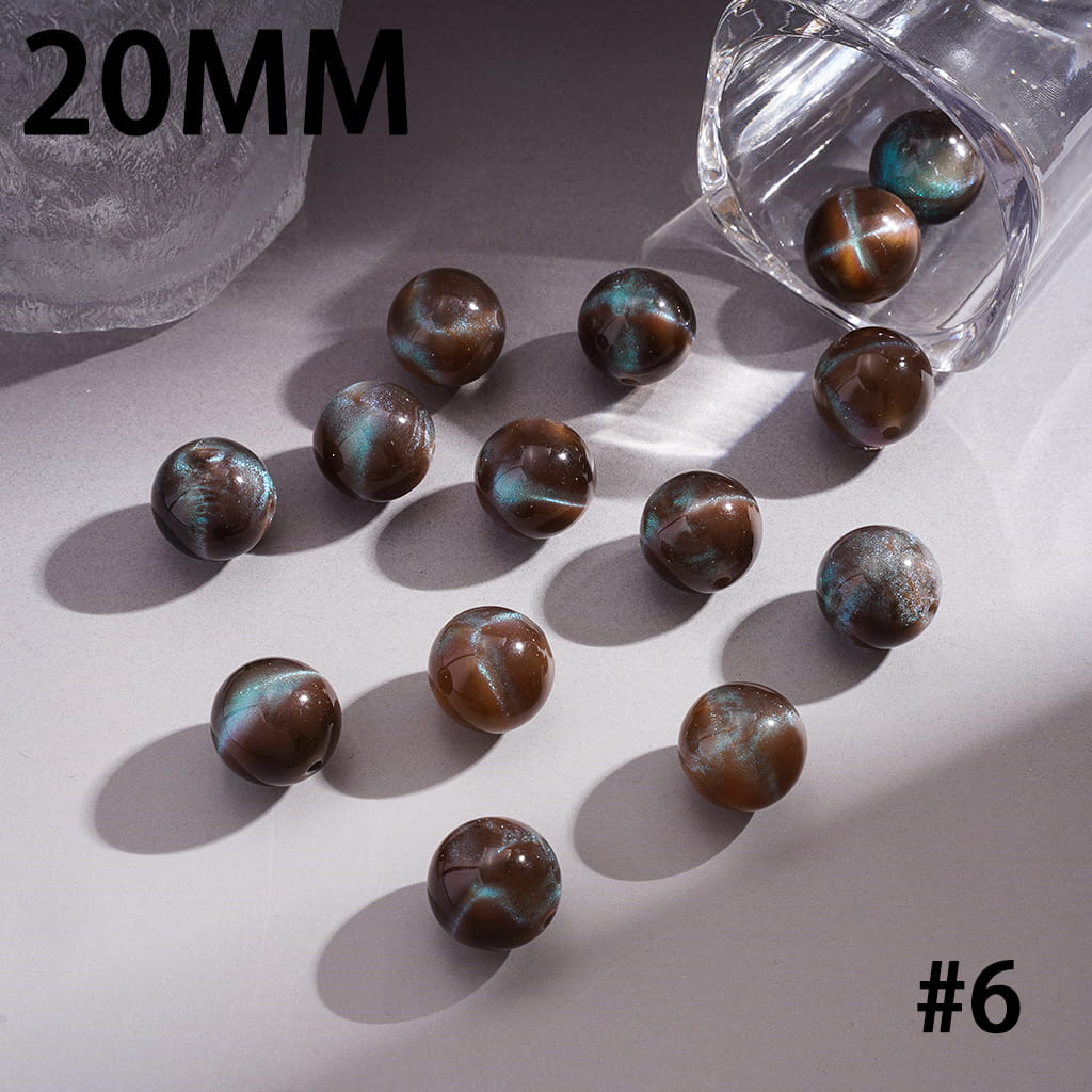 Acrylic Beads for Bracelets with Cat Eye Style and Glitter in Various Colors, 20MM