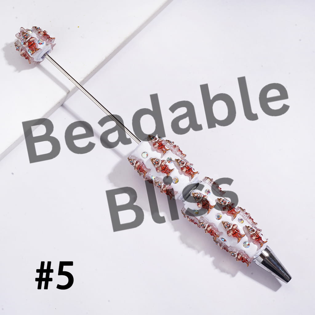 Beadable Clay Pens with White Snow Princess and Seven Gnome Elf Character, AB Rhinestones