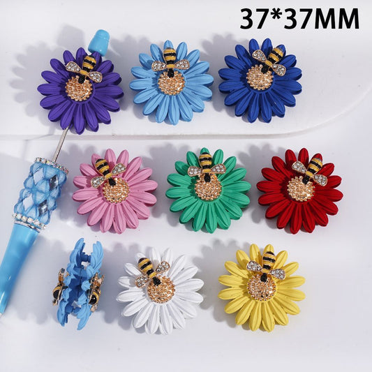 Alloy Beads with Sparkling Bee-Kissed Daisy Flower, 37*37MM, Multi-Color