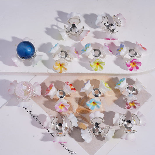 Alloy Bead Cages with Blossoming Five-Petaled Flower, Silver Bead Cap (They Fit 14MM Beads), Random Mix
